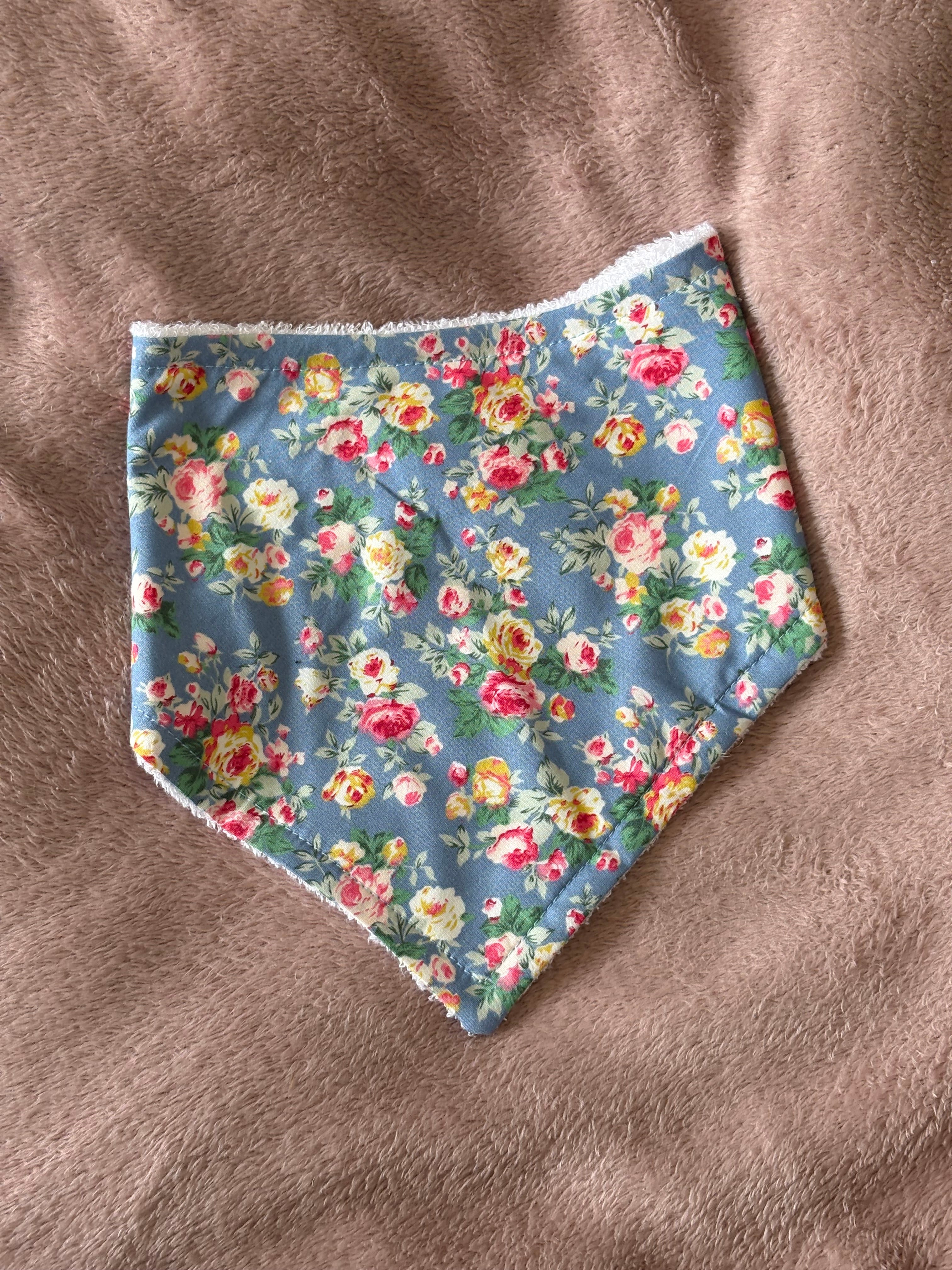 Blue Floral Bandana Style Bamboo Dribble Bib