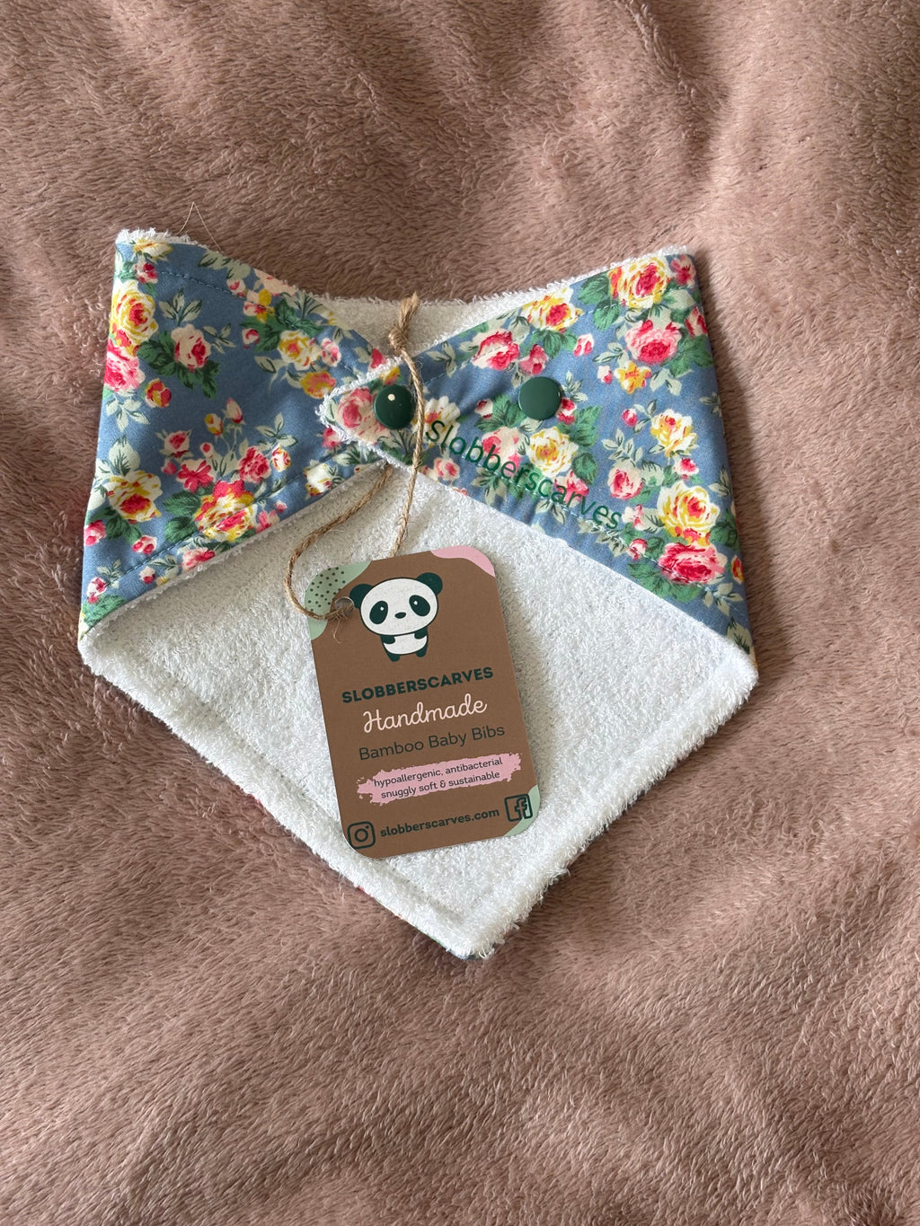 Blue Floral Bandana Style Bamboo Dribble Bib