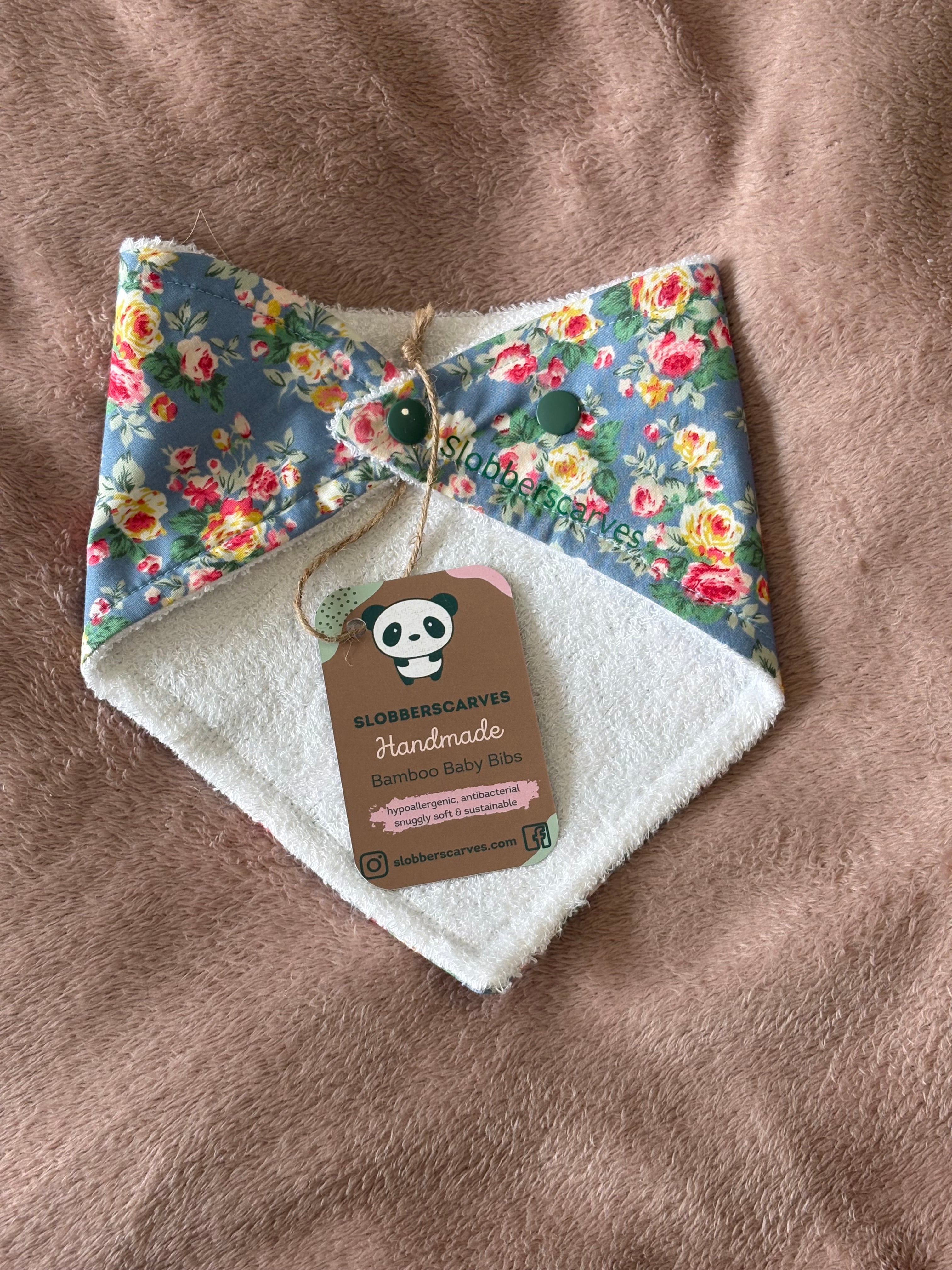 Blue Floral Bandana Style Bamboo Dribble Bib