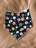 Navy Flowers & Rainbows Bandana Style Bamboo Dribble Bib
