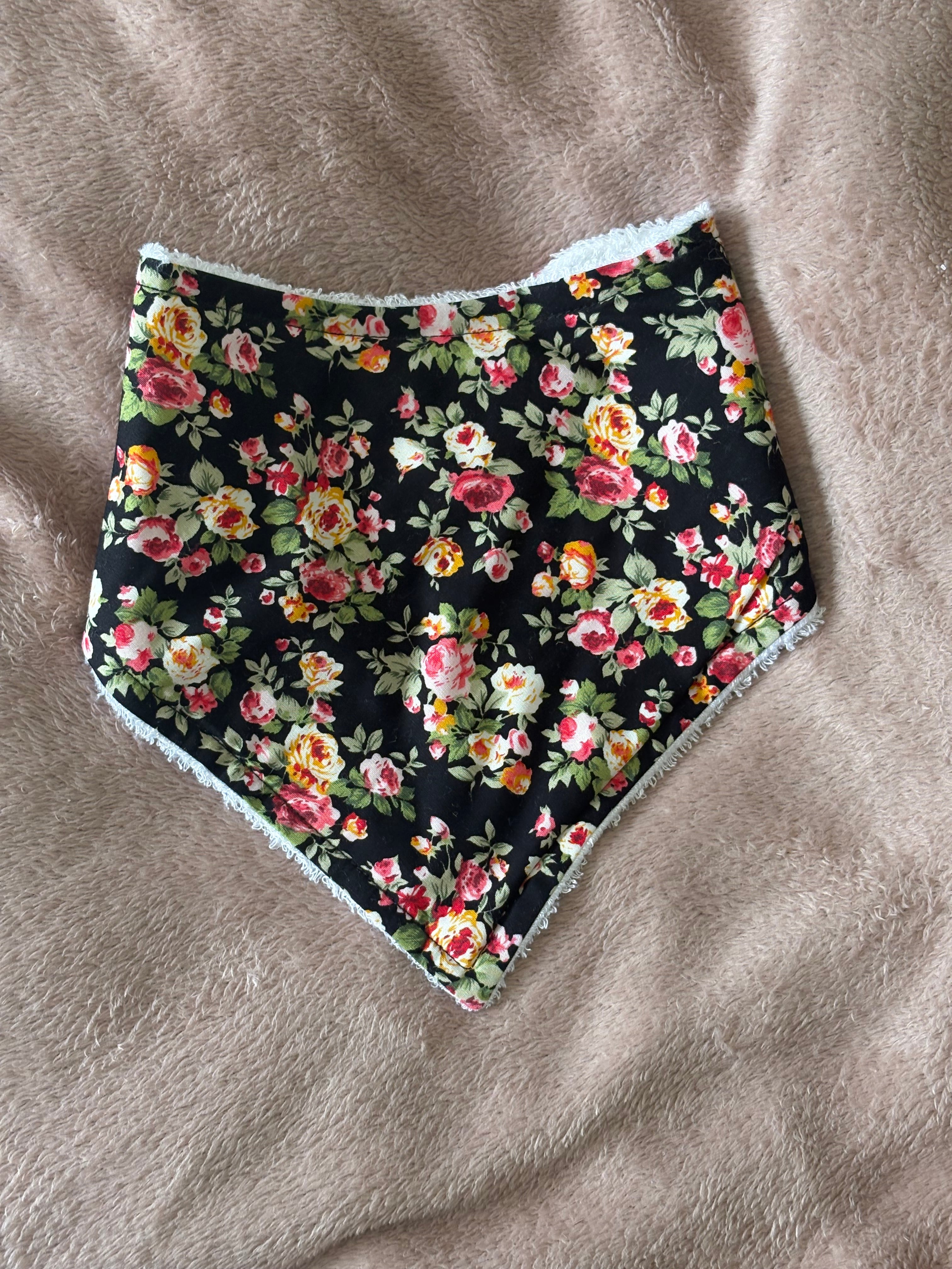 Black Floral Bandana Style Bamboo Dribble Bib