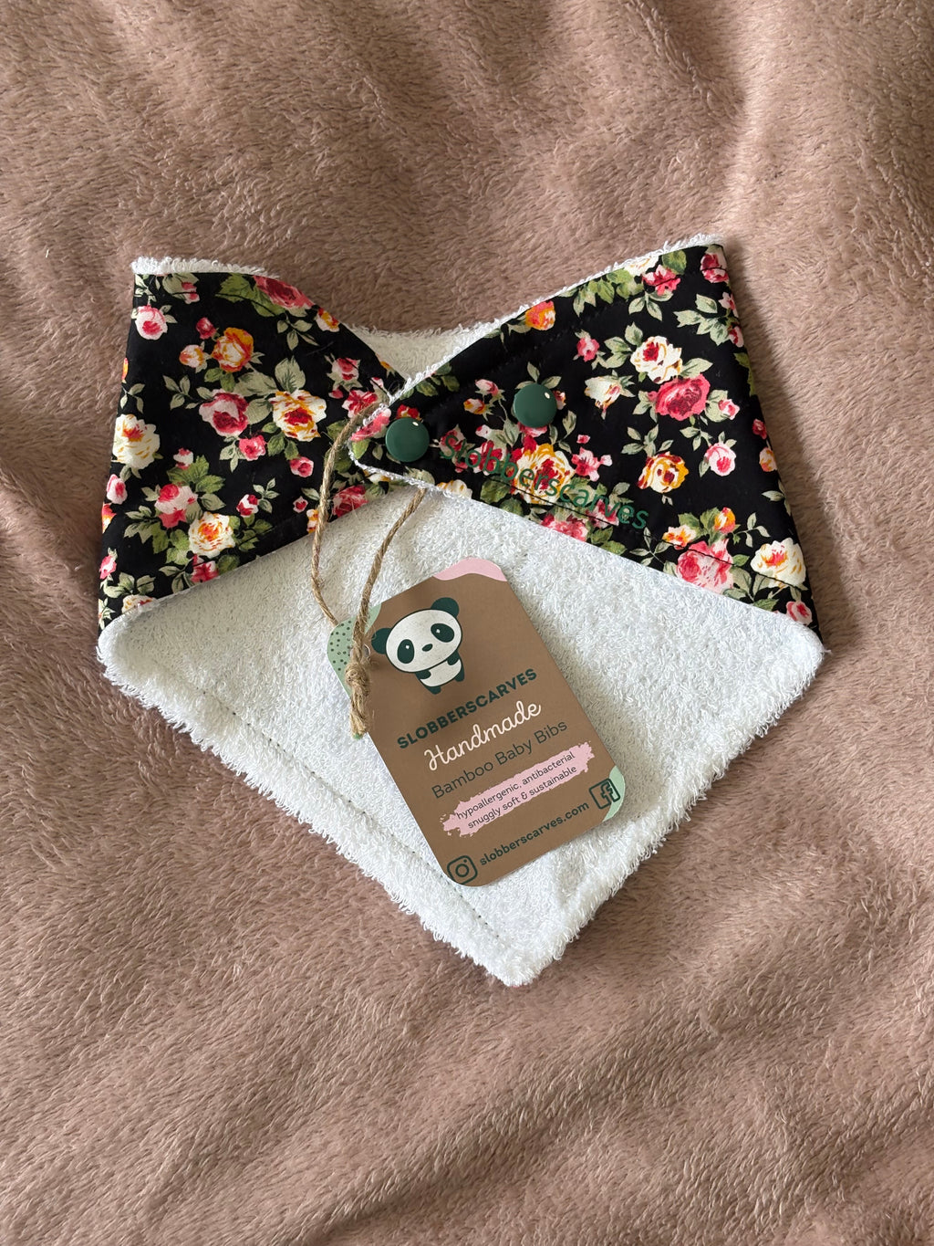 Black Floral Bandana Style Bamboo Dribble Bib