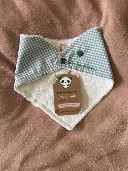 Baby Blue Gingham Bandana Style Bamboo Dribble Bib